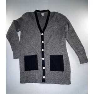 L.L Bean Women's Coastal Cotton Sweater, Cardigan Size M Gray Black Accents VTG‎